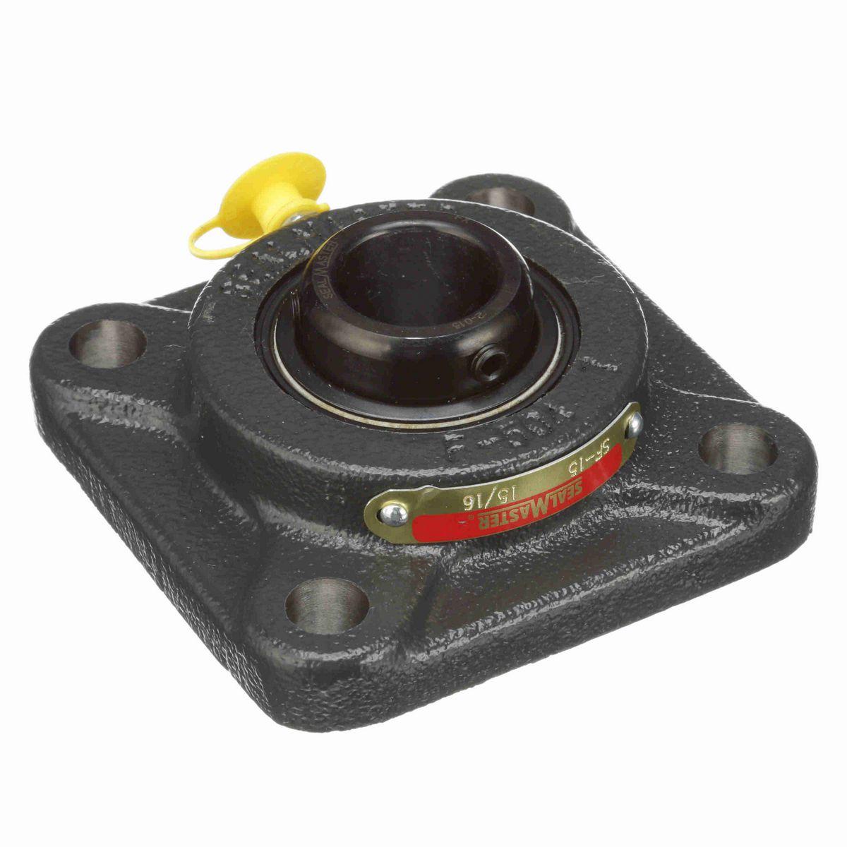 Sealmaster Mounted Cast Iron Four Bolt Flange Ball Bearing - 52100 Bearing Steel, Black Oxided - Setscrew Lock - SF-15