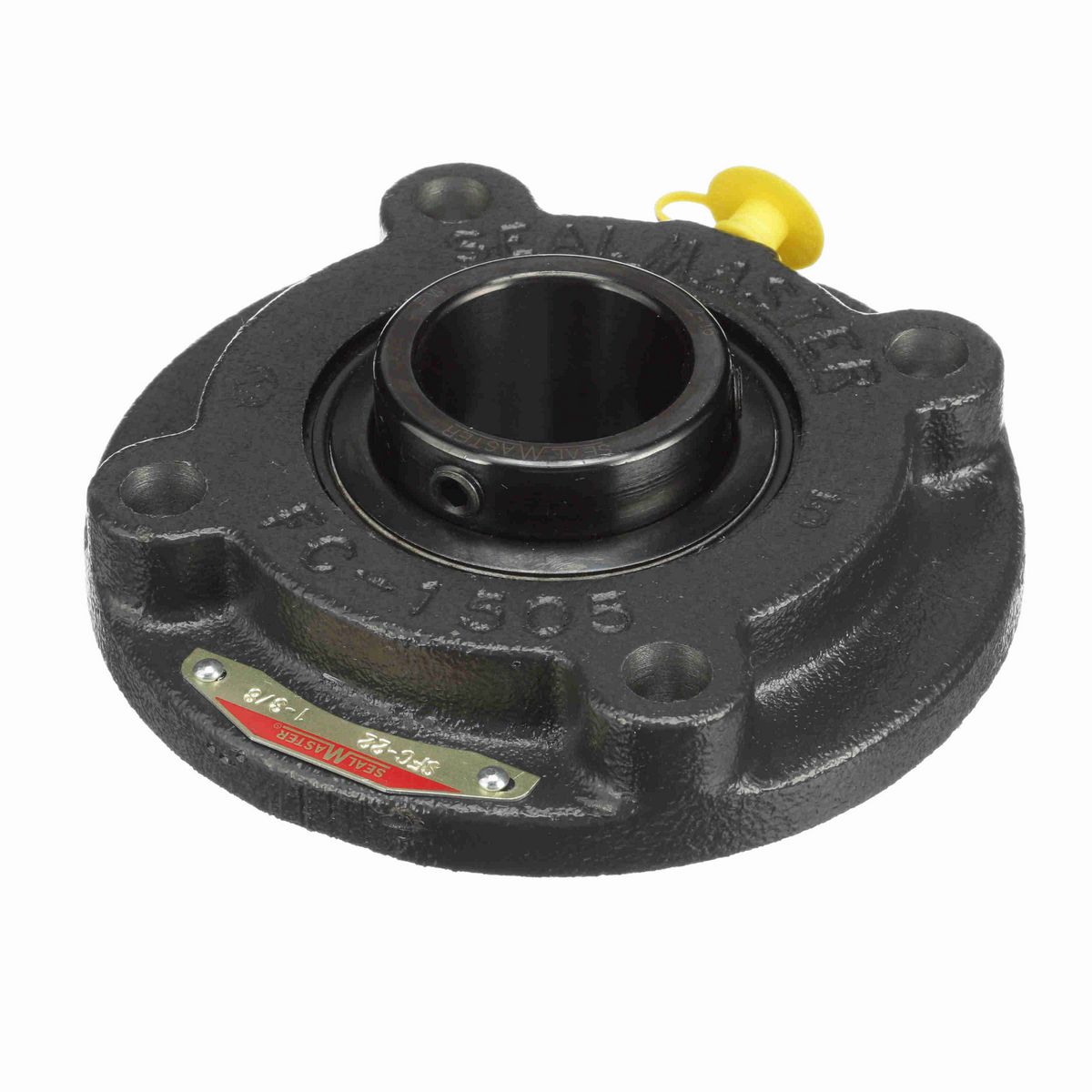 Sealmaster Mounted Cast Iron Flange Cartridge Ball Bearing - 52100 Bearing Steel, Black Oxided - Setscrew Lock - SFC-22