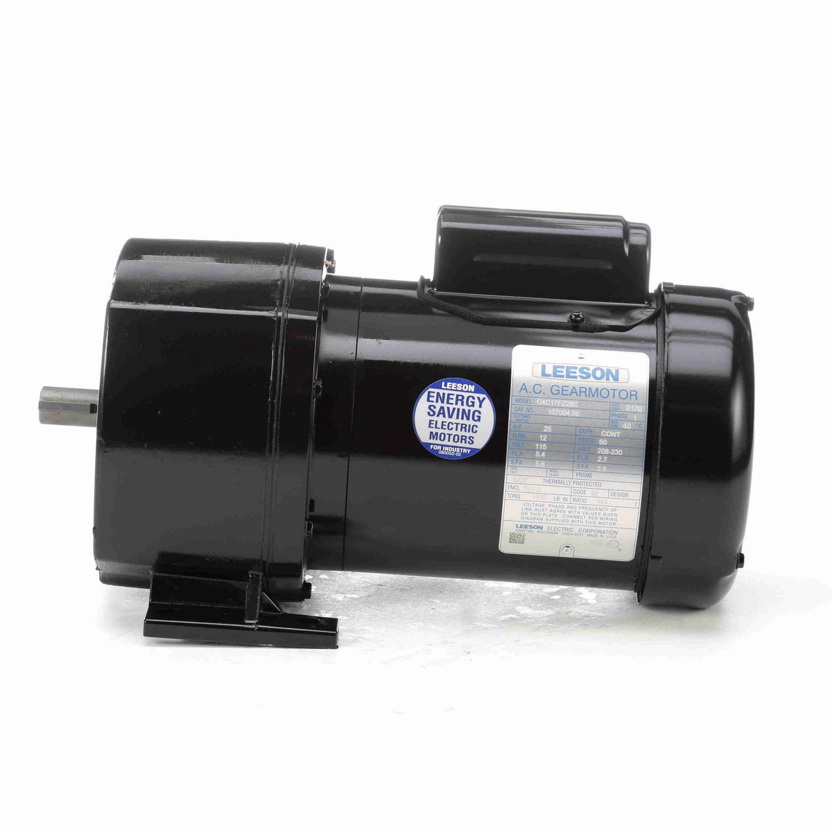 LEESON Parallel Shaft Gearmotor, 0.25 HP, 1 Ph, 60 Hz, 115/208-230 V, 12 RPM, 48Y Frame, TEFC - 107004.00