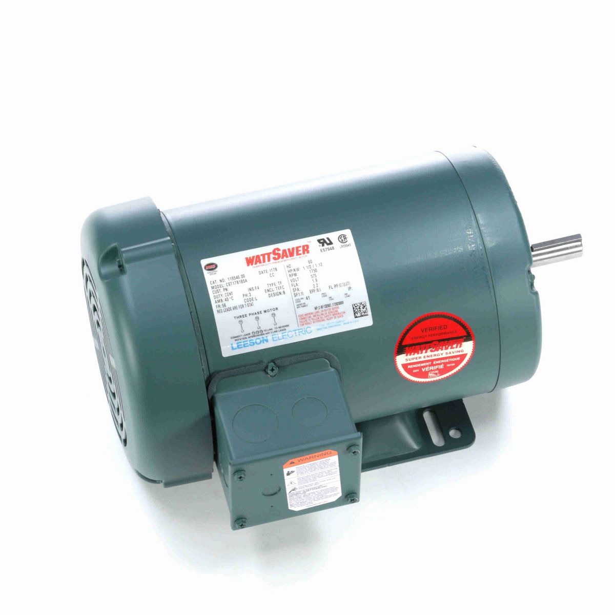 LEESON Special Voltage Motor, 1.50 HP, 3 Ph, 60 Hz, 575 V, 1800 RPM, 56 Frame, TEFC - 119540.00