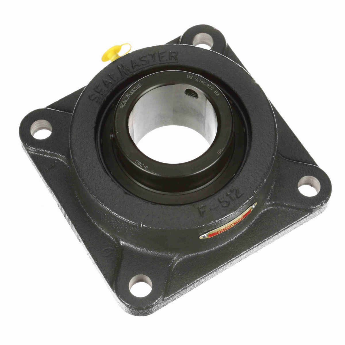 Sealmaster Mounted Cast Iron Four Bolt Flange Ball Bearing - 52100 Bearing Steel, Black Oxided - Setscrew Lock - MSF-43C