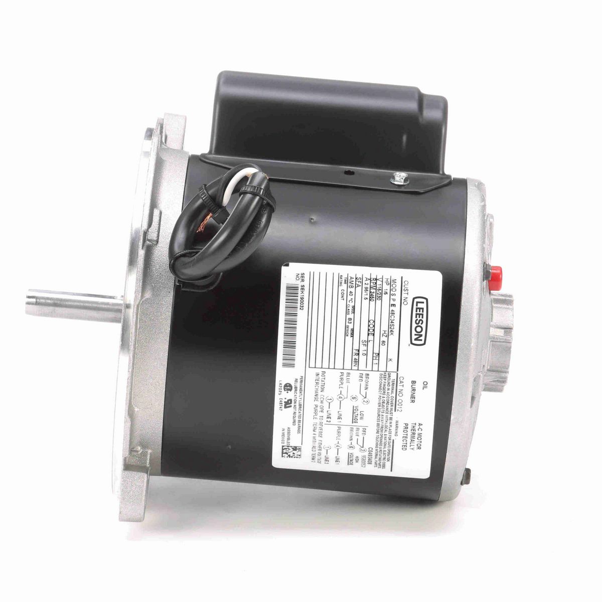 LEESON Fan and Blower Motor, 0.20 HP, 1 Ph, 60 Hz, 115/230 V, 3600 RPM, 48N Frame, SEMI ENCLOSED - O012