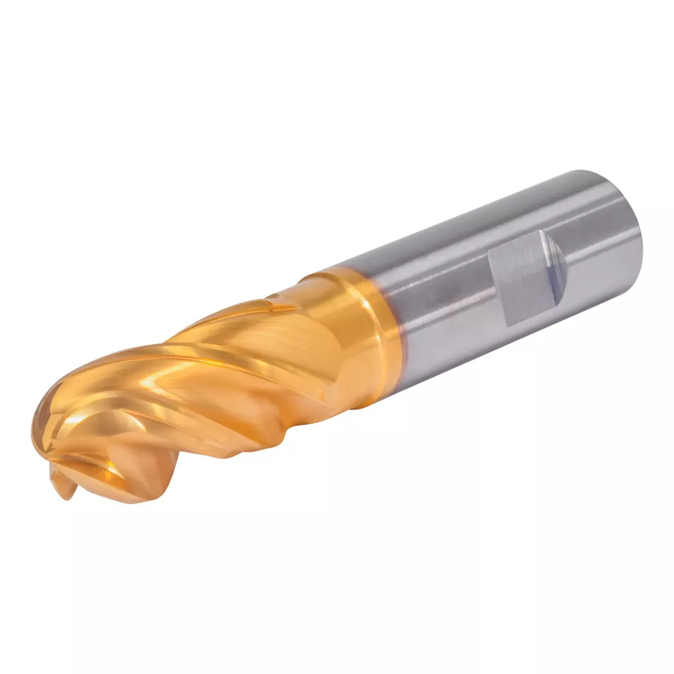 Solid Carbide End Mill for Roughing and Finishing of Multiple Materials Kennametal GOmill PRO - Ball Nose - 4 Flutes - Necked - Weldon Shank - Metric [7231265]