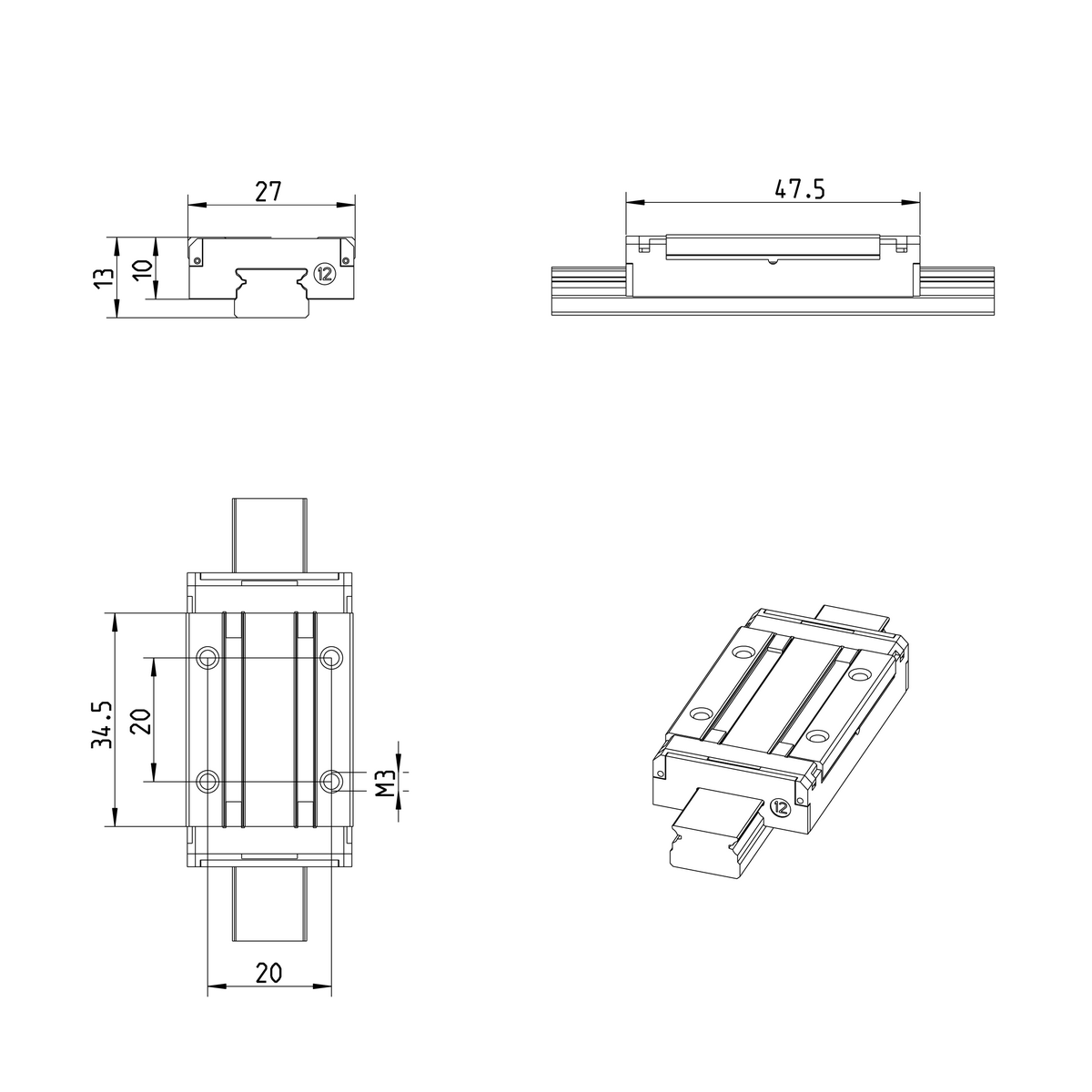 Миниатюрная шариковая каретка из нержавеющей стали Resist NRII Bosch Rexroth MWA-012-SLS-C1-P-3 [R044421201]