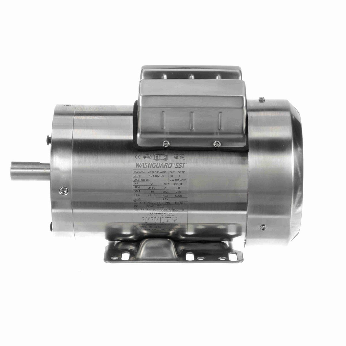LEESON SST Duck™ General Purpose Motor, 2 HP, 1 Ph, 60 Hz, 115/230 V, 3600 RPM, 145TC Frame, TEFC - 191482.00