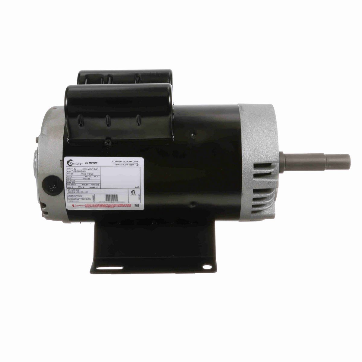 Century Close-Coupled Pump Motor, 5.0 HP, 1 Ph, 60 Hz, 230 V, 3600 RPM, Y184JM Frame, DP - P140