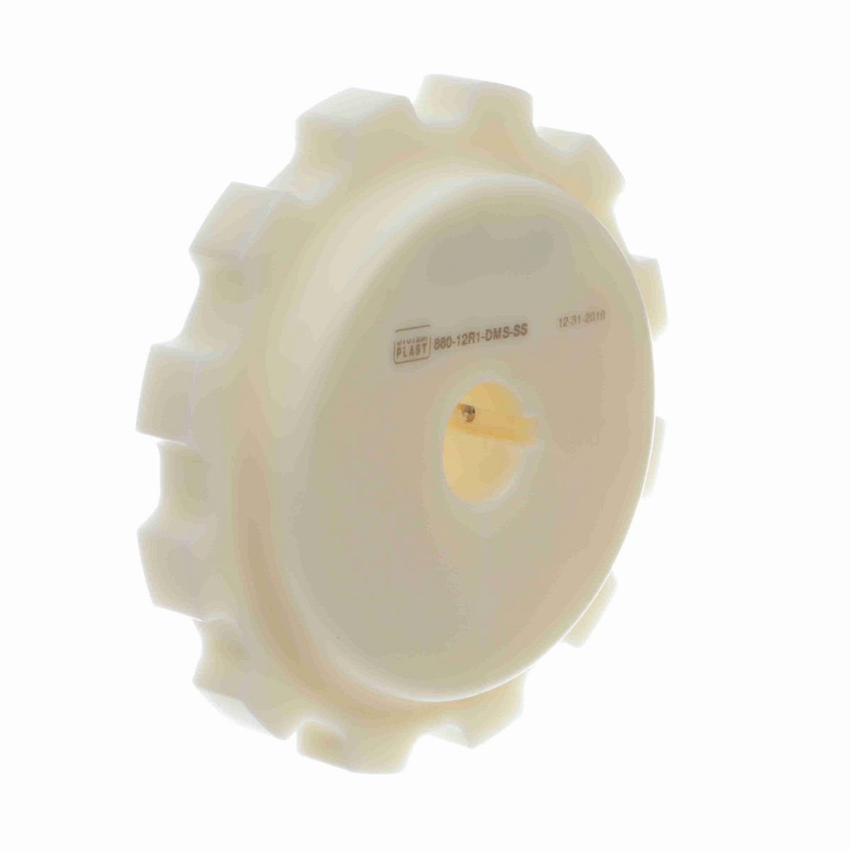 System Plast 880 Series Split Machined Sprocket with 12 Teeth, a 1in Round Shaft-Ready Bore and Setscrew - 880-12R1-DMS-SS