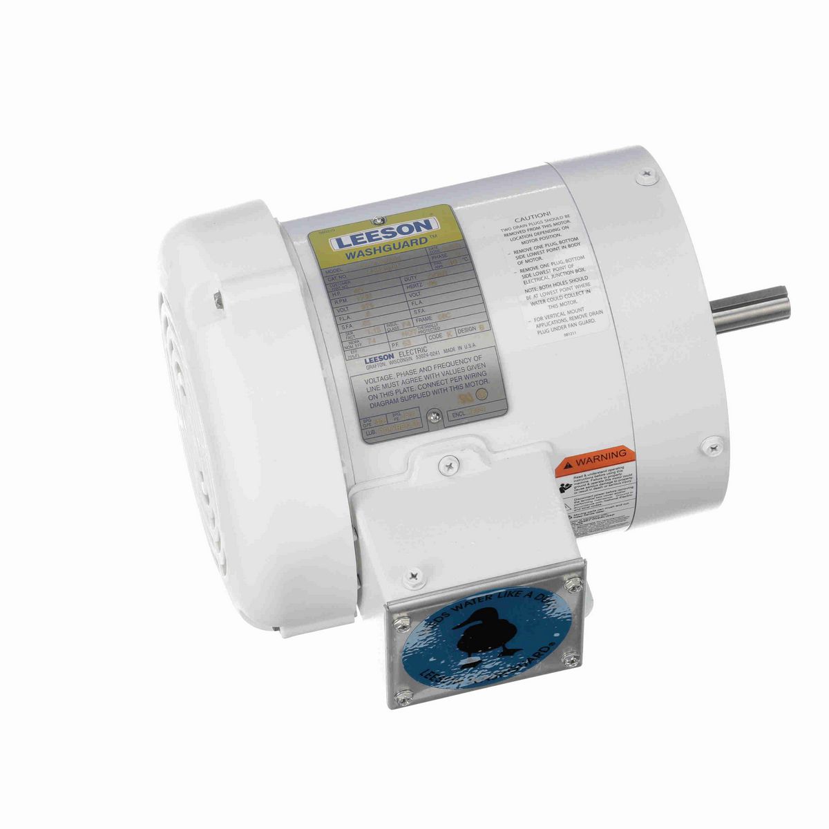 LEESON White Duck™ General Purpose Motor, 0.50 HP, 3 Ph, 60 Hz, 575 V, 1800 RPM, 56C Frame, TEFC - 112483.00