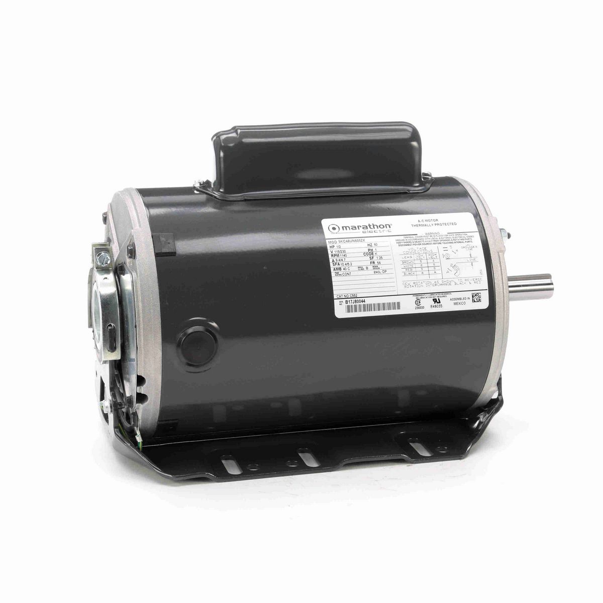 LEESON General Purpose Motor, 0.50 HP, 1 Ph, 60 Hz, 115/230 V, 1200 RPM, 56 Frame, DP - C552