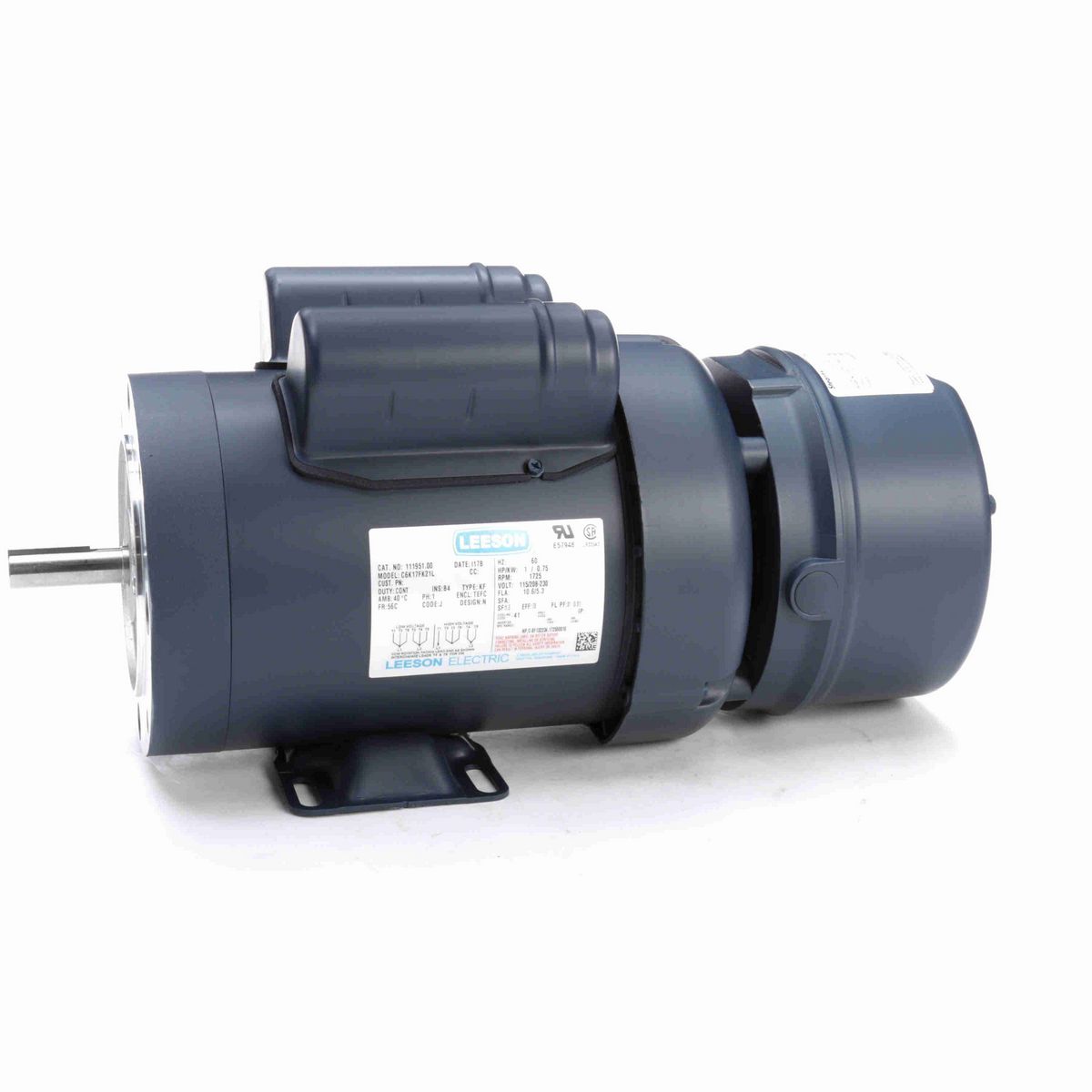 LEESON Brake Motor, 1 HP, 1 Ph, 60 Hz, 115/230 V, 1800 RPM, 56C Frame, TEFC - 111951.00