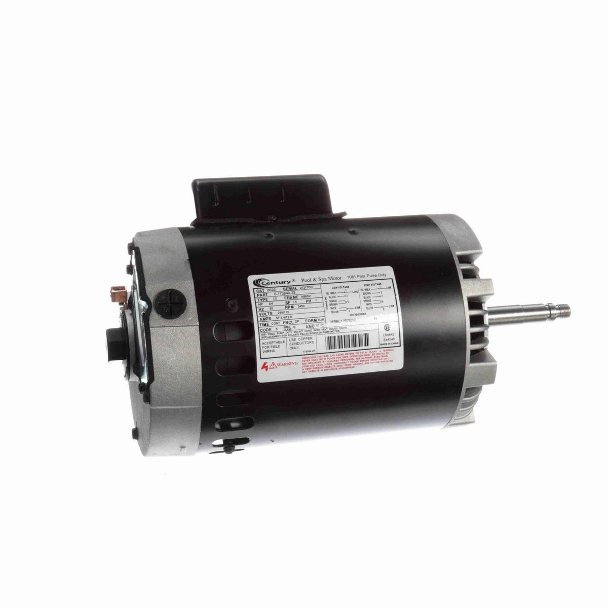 Century Pool Pump Motor, 3/4 HP, 1 Ph, 60 Hz, 230/115 V, 3600 RPM, N56CZ Frame, DP - B625