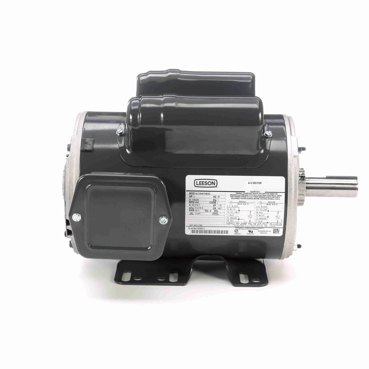 LEESON General Purpose Motor, 3 HP, 1 Ph, 60 Hz, 115/230 V, 3600 RPM, 145T Frame, DP - C194