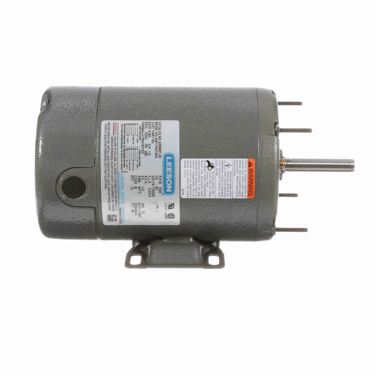 LEESON Agricultural Motor, 0.50 HP, 1 Ph, 60 Hz, 115/230 V, 1800 RPM, 48Z Frame, TEAO - A099901.00