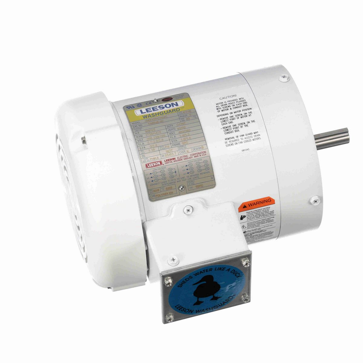 LEESON White Duck™ General Purpose Motor, 0.75 & 0.50 HP, 3 Ph, 60 & 50 Hz, 230/460 & 190/380 V, 1800 & 1500 RPM, 56C Frame, TEFC - 116645.00