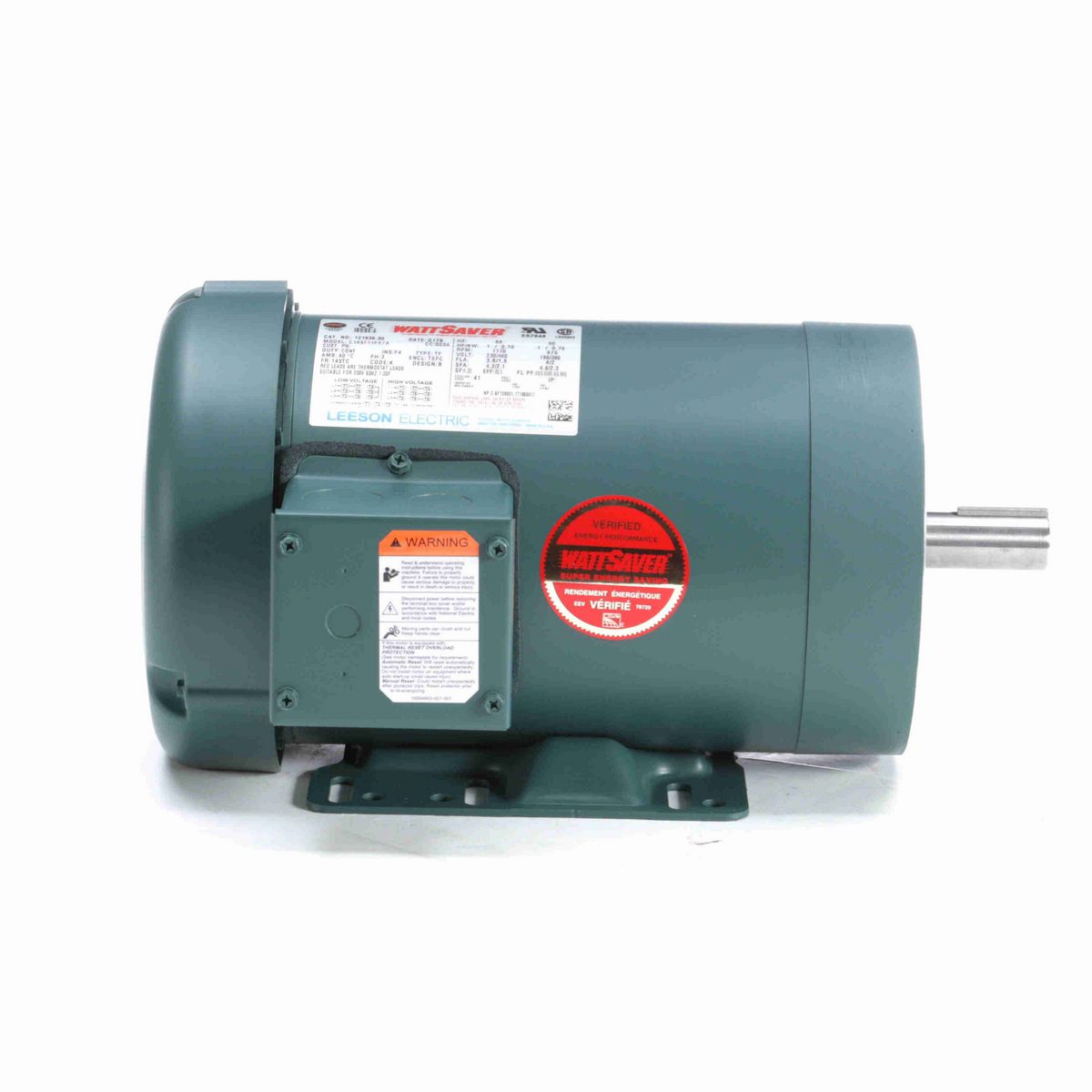 LEESON General Purpose Motor, 1 & 1 HP, 3 Ph, 60 & 50 Hz, 230/460 & 190/380 V, 1200 & 1000 RPM, 145TC Frame, TEFC - 121936.00