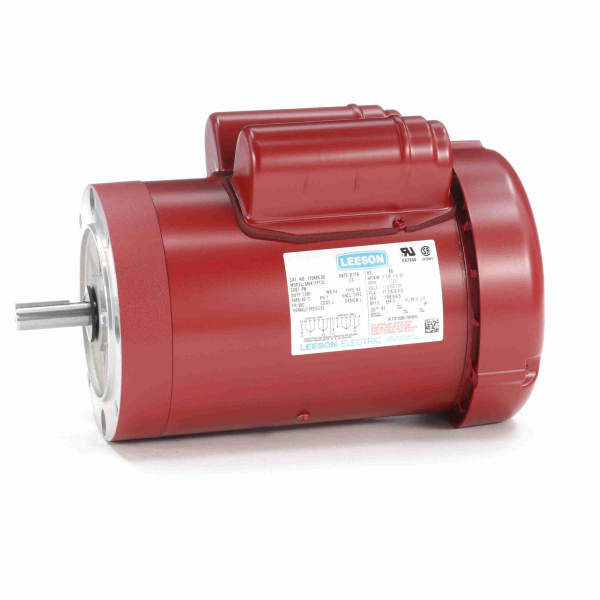 LEESON Agricultural Motor, 1.50 HP, 1 Ph, 60 Hz, 115/230 V, 1800 RPM, 56C Frame, TEFC - 110495.00