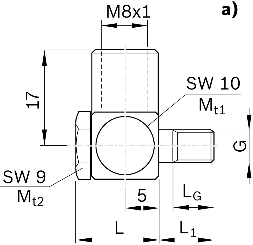 Поворотный фитинг для роликовых рельсовых систем Bosch Rexroth M6X15-M8X1-90DEG [R341706709]