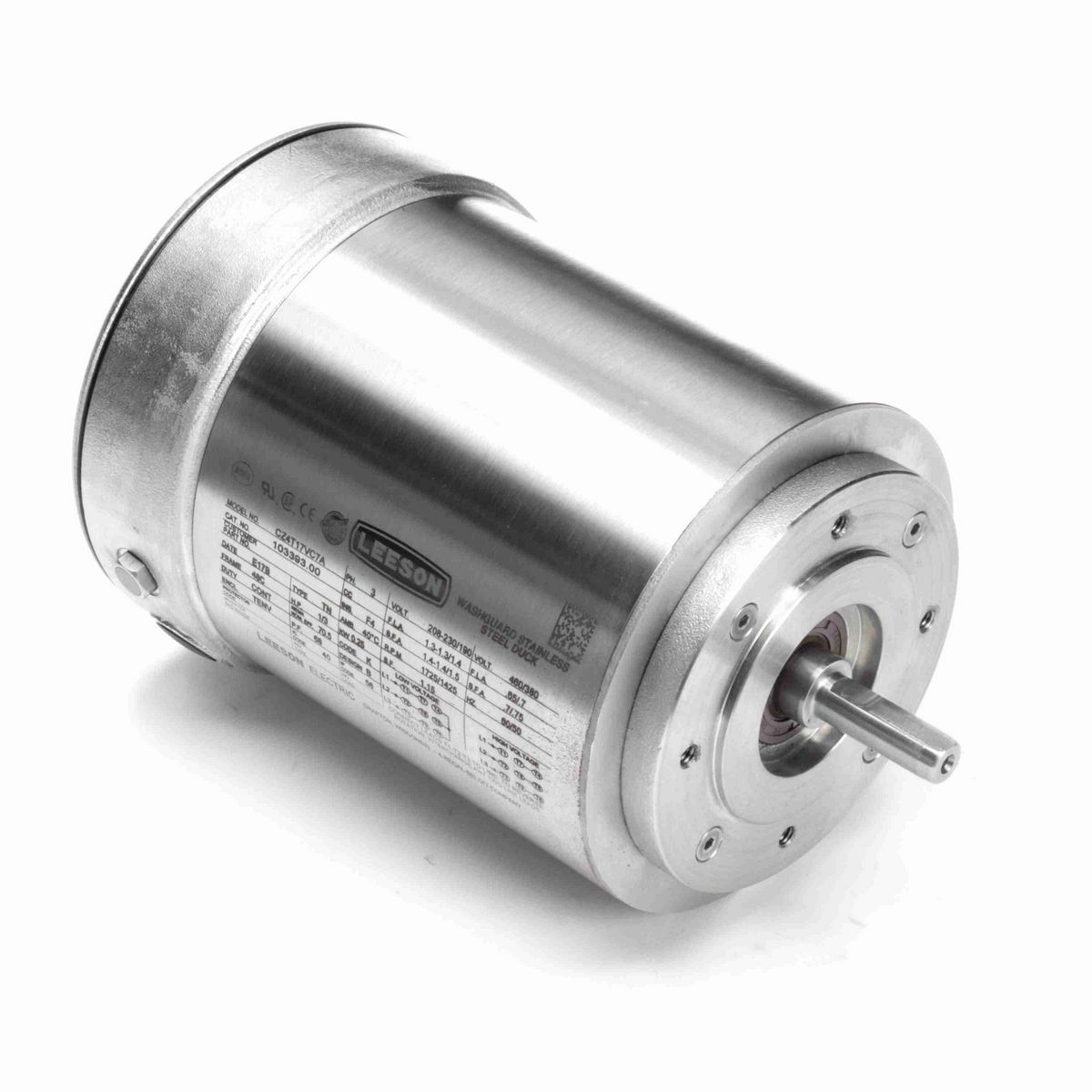 LEESON Premium Duck™ General Purpose Motor, 0.33 & 0.33 HP, 3 Ph, 60 & 50 Hz, 230/460 & 190/380 V, 1800 & 1500 RPM, 48C Frame, TENV - 103393.00
