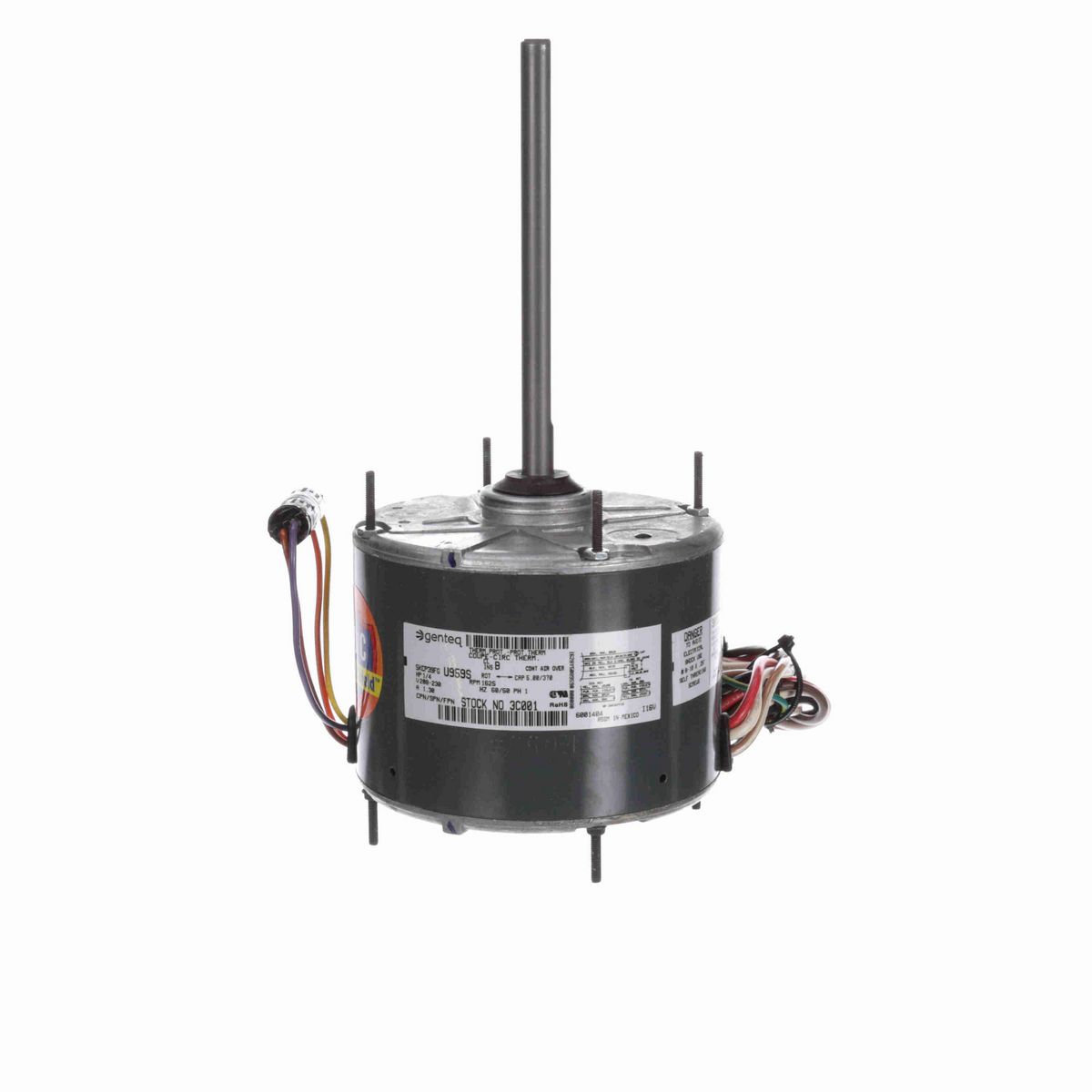 Genteq Condenser Fan Motor, 1/4 HP, 1 Ph, 60/50 Hz, 208-230 V, 1625 RPM, 2 Speed, 48 Frame, CLOSEDAO - 3C001