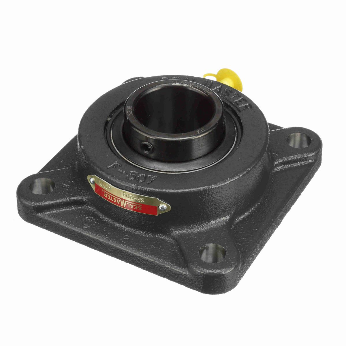 Sealmaster Mounted Cast Iron Four Bolt Flange Ball Bearing - 52100 Bearing Steel, Black Oxided - Setscrew Lock - SF-208