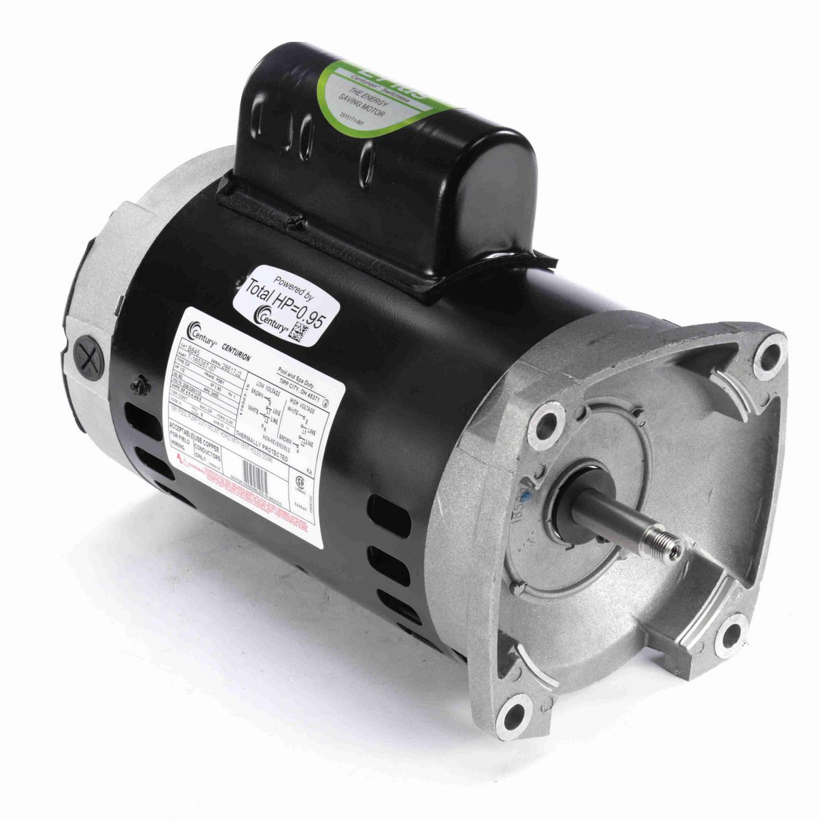 Century Pool Pump Motor, 1/2 HP, 1 Ph, 60 Hz, 208-230/115 V, 3600 RPM, P56Y Frame, DP - B845
