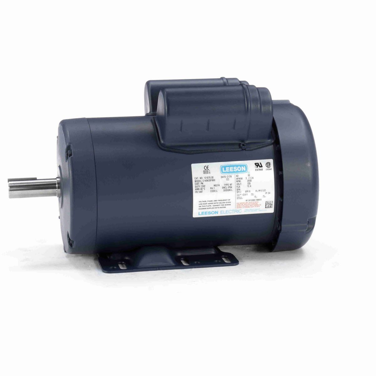 LEESON Special Voltage Motor, 3 HP, 1 Ph, 50 Hz, 220 V, 3000 RPM, 145T Frame, TEFC - 121070.00