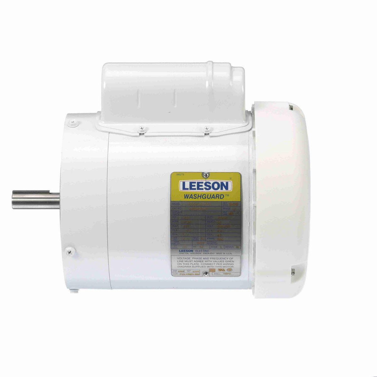 LEESON White Duck™ General Purpose Motor, 0.50 HP, 1 Ph, 60 Hz, 115/230 V, 1800 RPM, 56C Frame, TEFC - 114313.00