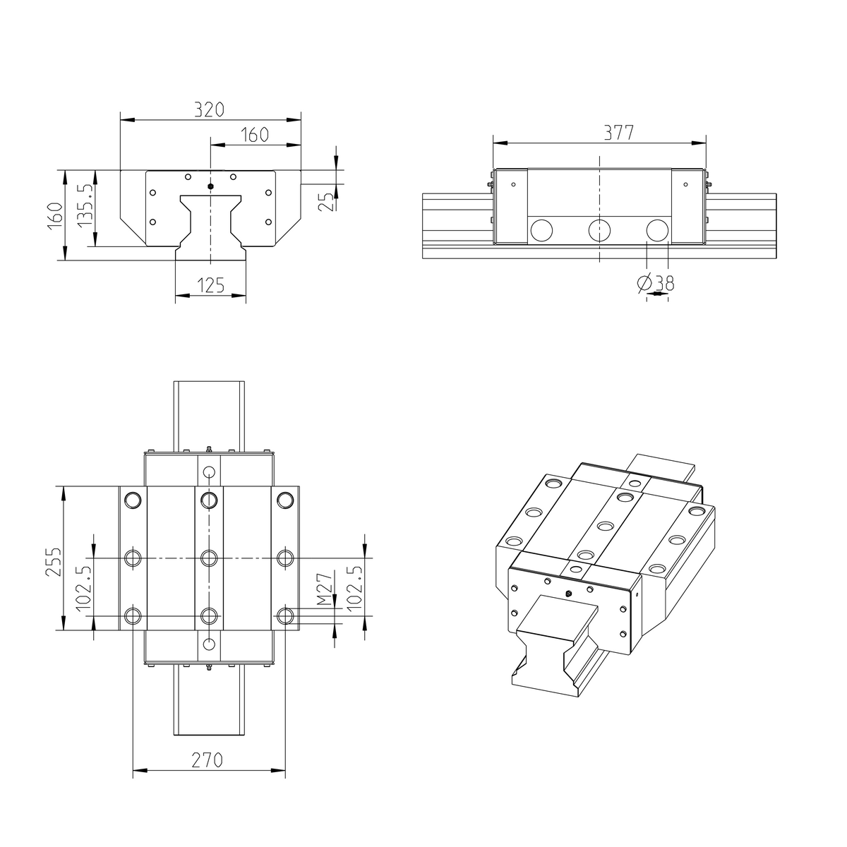 Роликовая каретка из углеродистой стали Bosch Rexroth RWA-125-FNS-C3-H-2 [R186133310]
