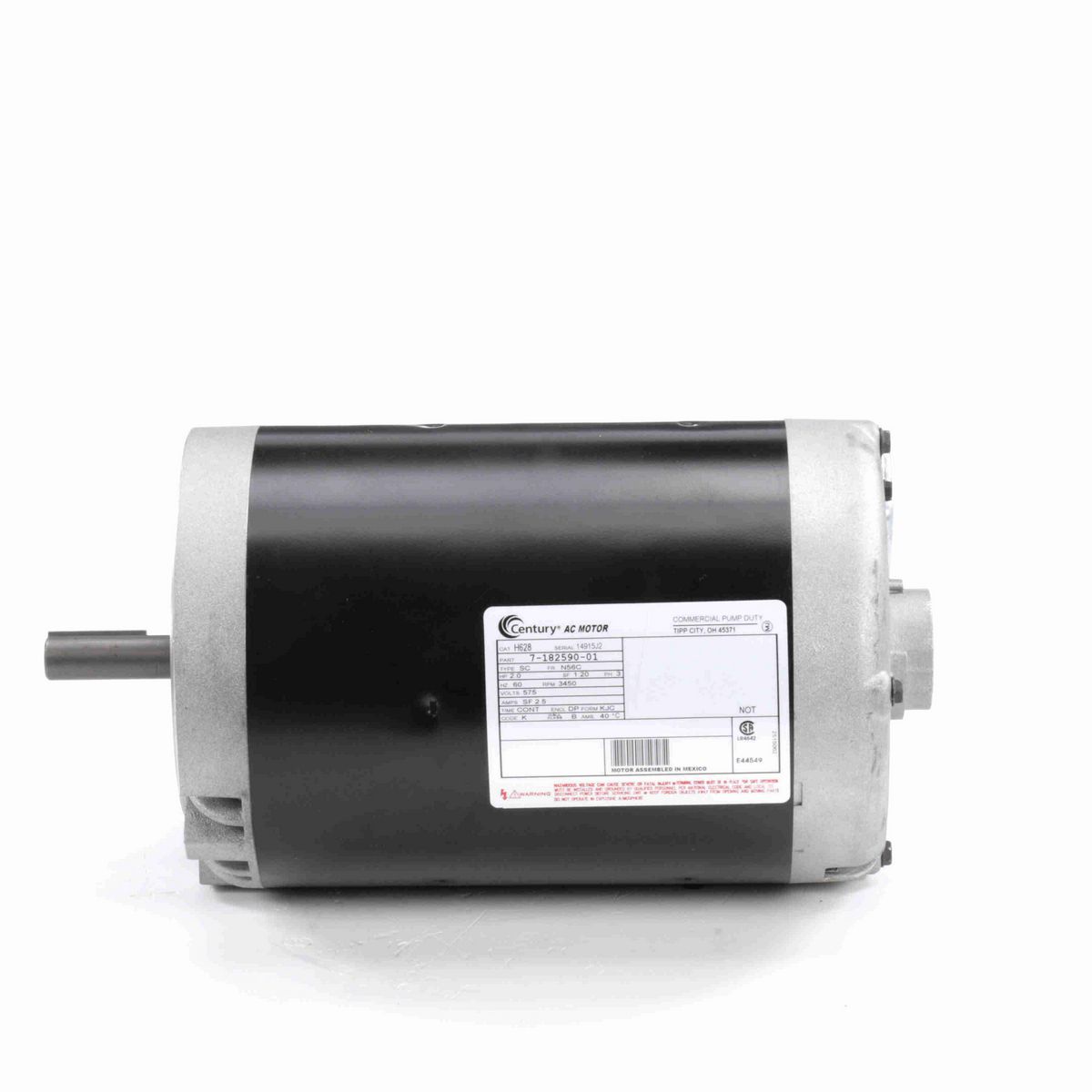 Century General Purpose Pump Motor, 2.0 HP, 3 Ph, 60 Hz, 575 V, 3600 RPM, N56C Frame, DP - H628