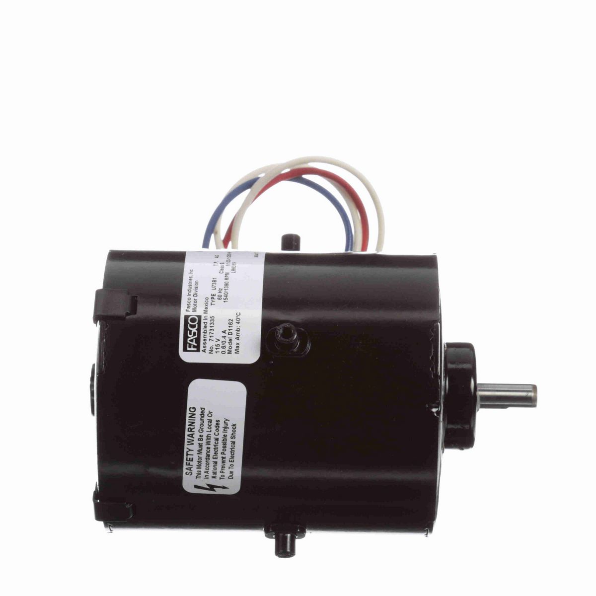 FASCO OEM Replacement Motor, 1/100 - 1/250 HP, 1 Ph, 60 Hz, 115 V, 1540/1390 RPM, 1 Speed, 3.3" Diameter, OAO - D1162