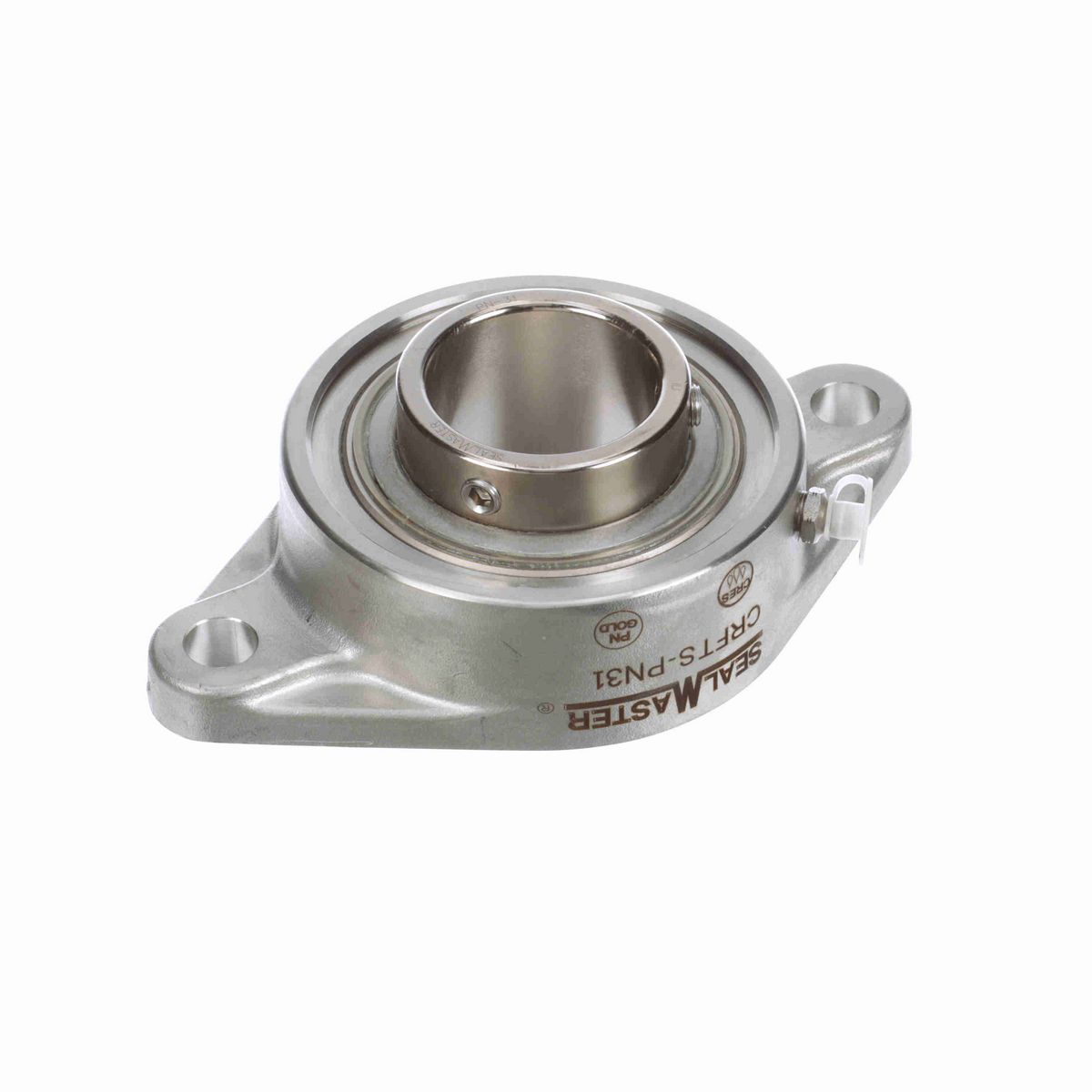 Sealmaster Mounted Stainless Steel Two Bolt Flange Ball Bearing - 52100 Bearing Steel, Phosphorus Nickel Coated - Setscrew Lock - Corrosion Resistant - CRFTS-PN31