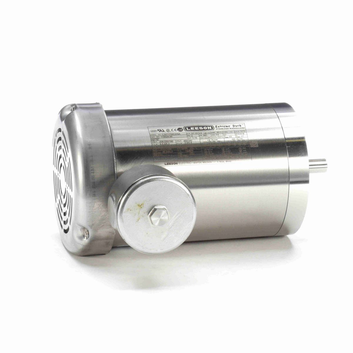 LEESON Extreme Duck® Ultra General Purpose Motor, 2 & 1.50 HP, 3 Ph, 60 & 50 Hz, 230/460 & 190/380 V, 1800 & 1500 RPM, 56C Frame, TEFC - 119524.00