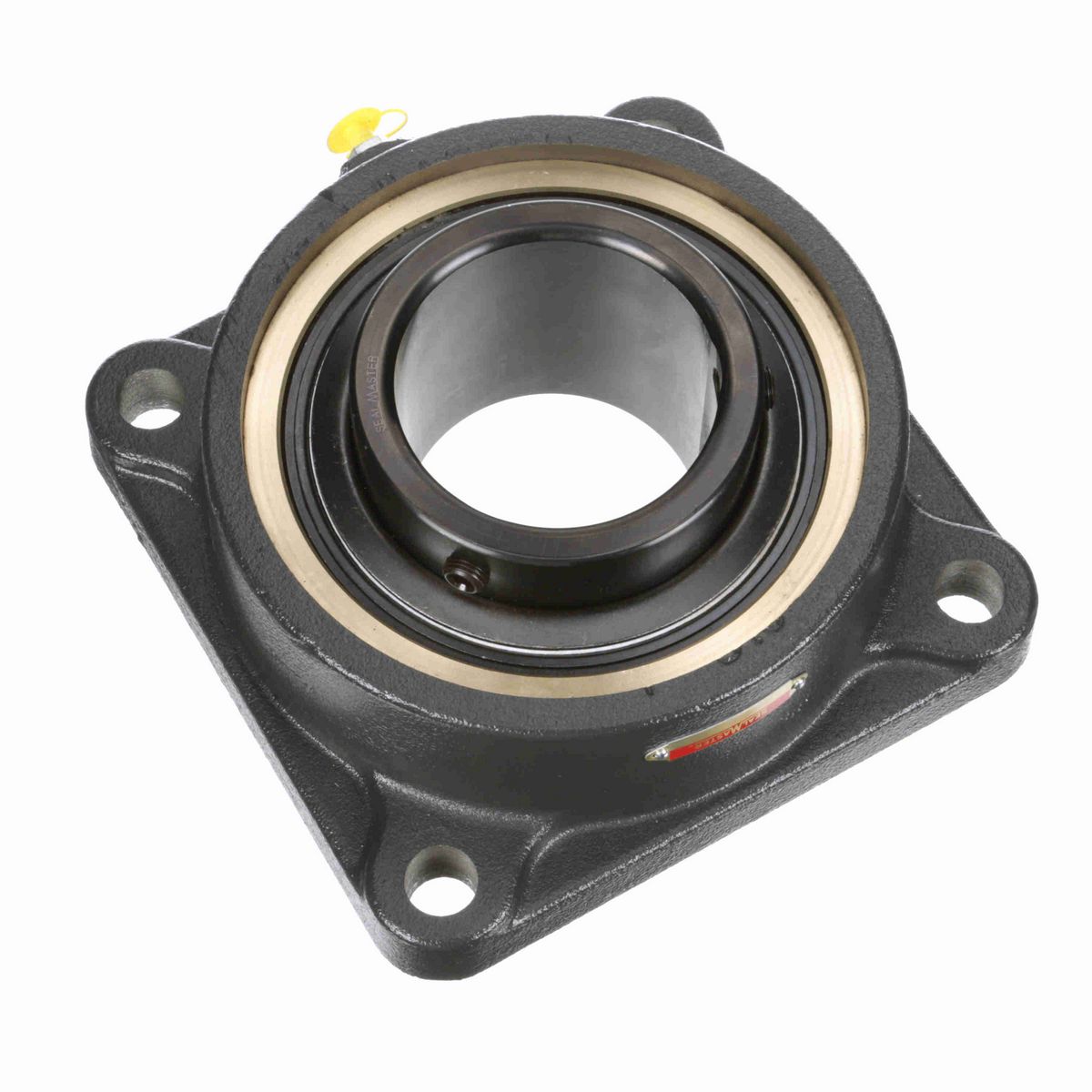 Sealmaster Mounted Cast Iron Four Bolt Flange Ball Bearing - 52100 Bearing Steel, Black Oxided - Setscrew Lock - EMSF-63