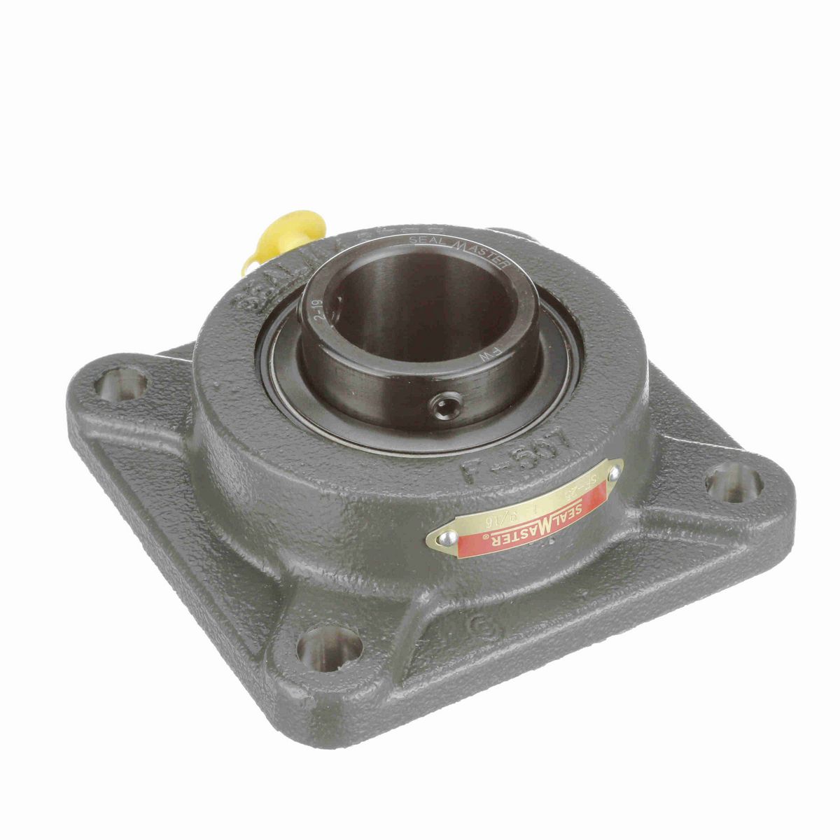 Sealmaster Mounted Cast Iron Four Bolt Flange Ball Bearing - 52100 Bearing Steel, Black Oxided - Setscrew Lock - SF-25