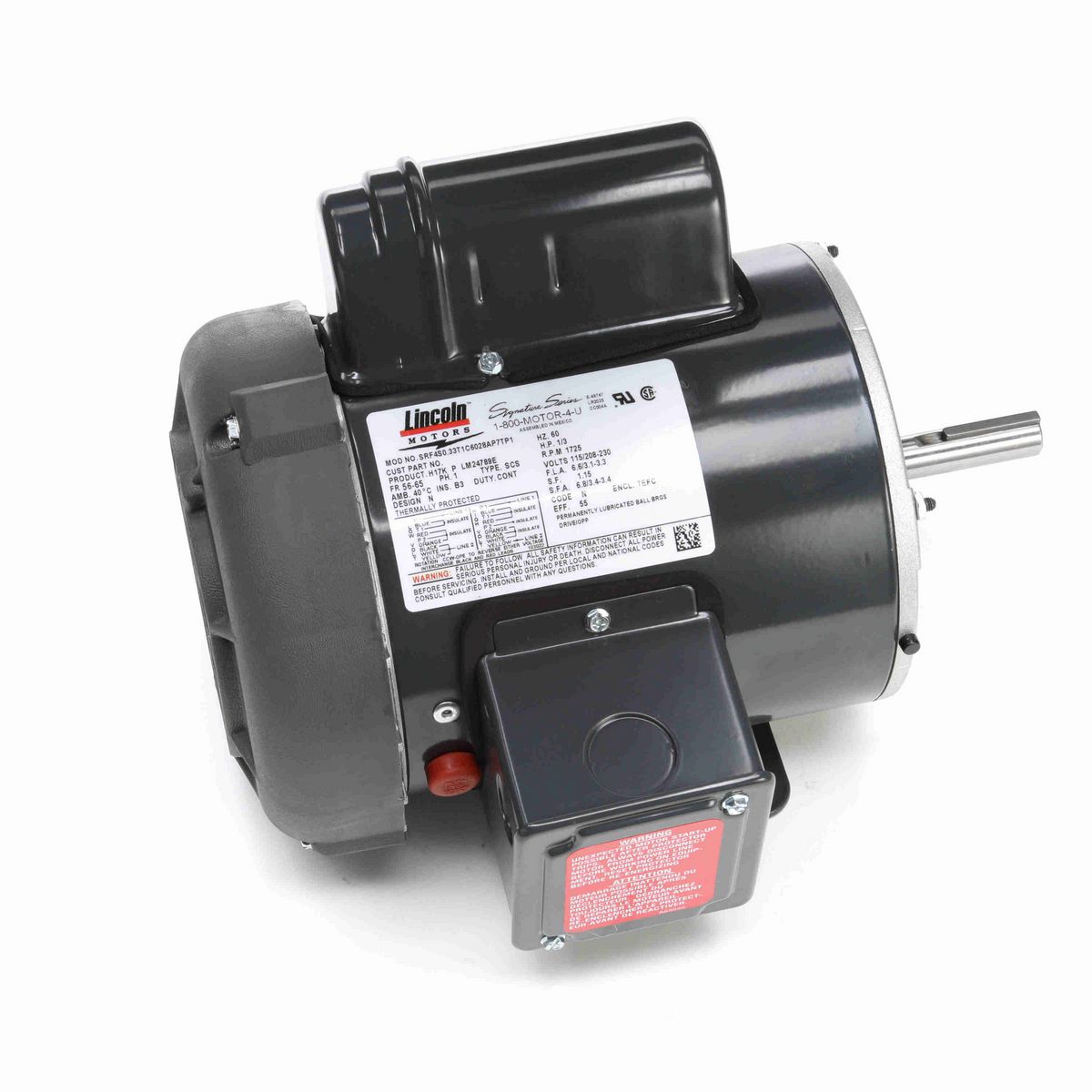 LEESON Agricultural Motor, 0.33 HP, 1 Ph, 60 Hz, 115/230 V, 1800 RPM, 56 Frame, TEFC - LM24789