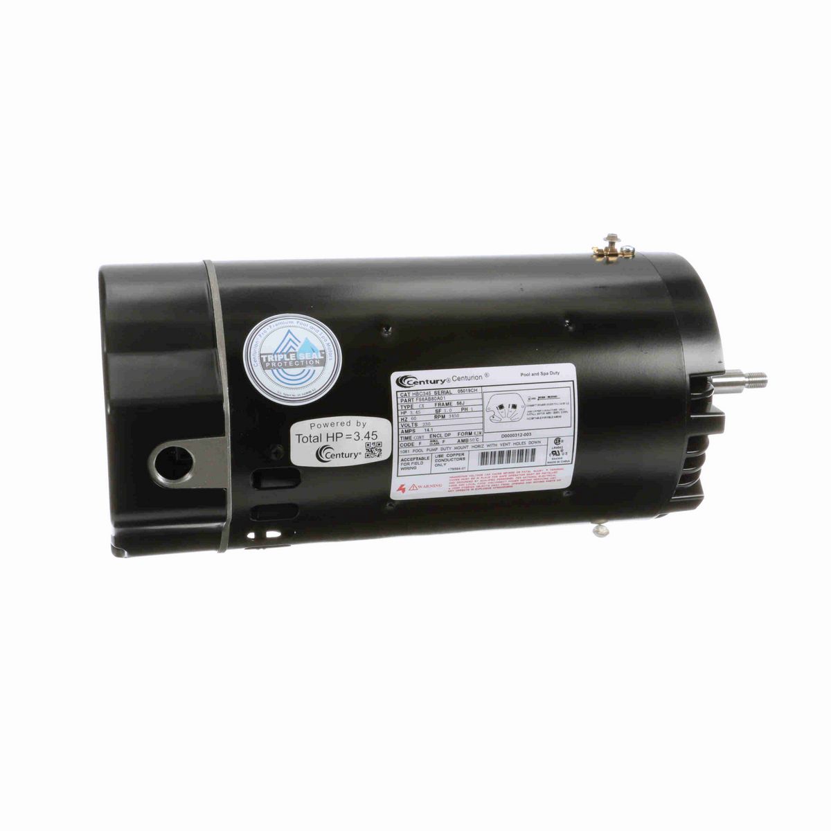 Century Pool Pump Motor, 3.45 HP, 1 Ph, 60 Hz, 230 V, 3600 RPM, 56J Frame, DP - HBC345