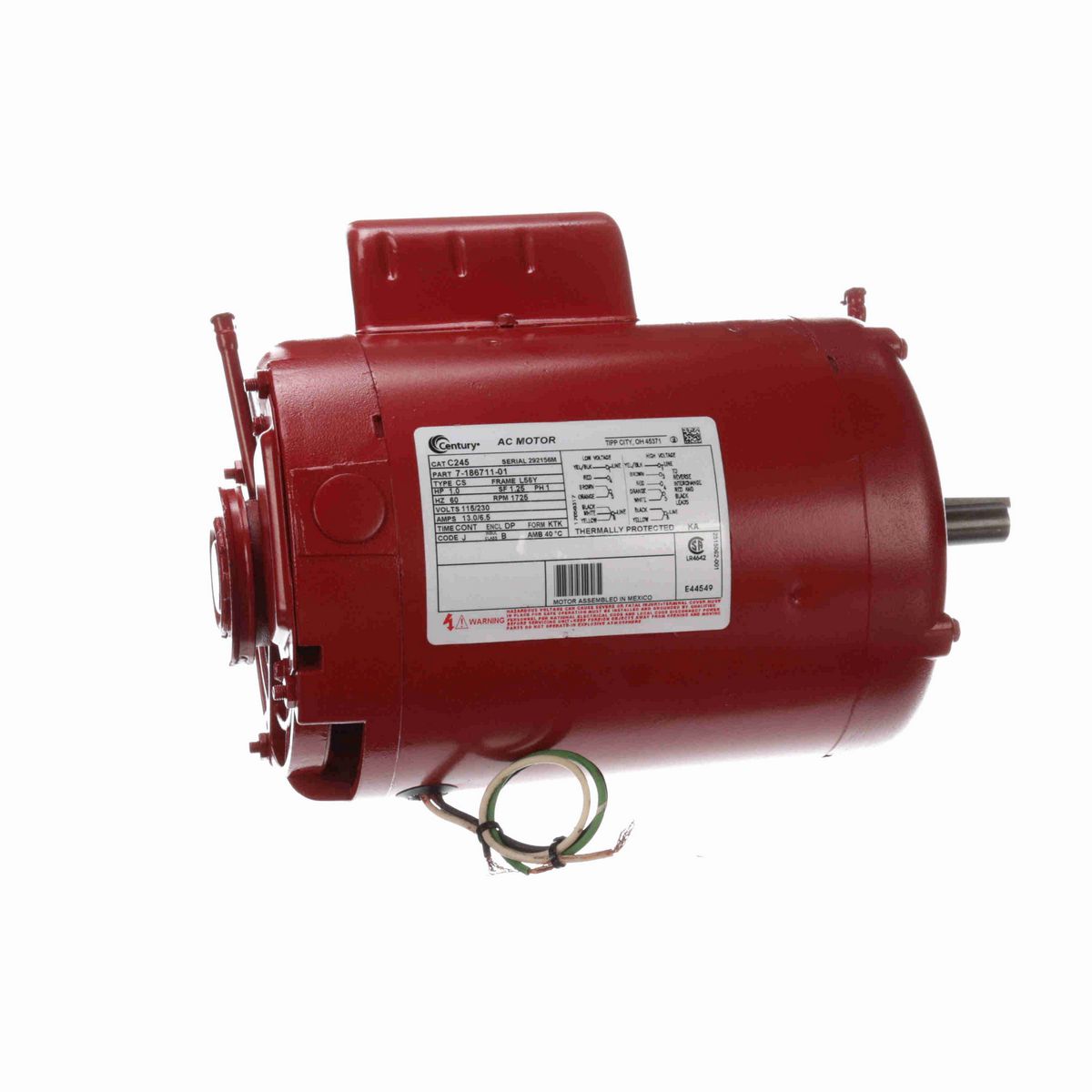 Century Circulator Pump Motor, 1.0 HP, 1 Ph, 60 Hz, 115/230 V, 1800 RPM, L56Y Frame, DP - C245