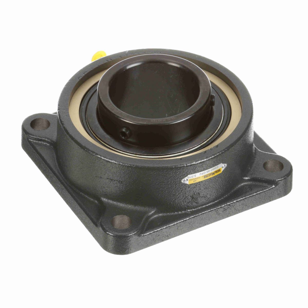 Sealmaster Mounted Cast Iron Four Bolt Flange Ball Bearing - 52100 Bearing Steel, Black Oxided - Setscrew Lock - EMSF-55 CPJ