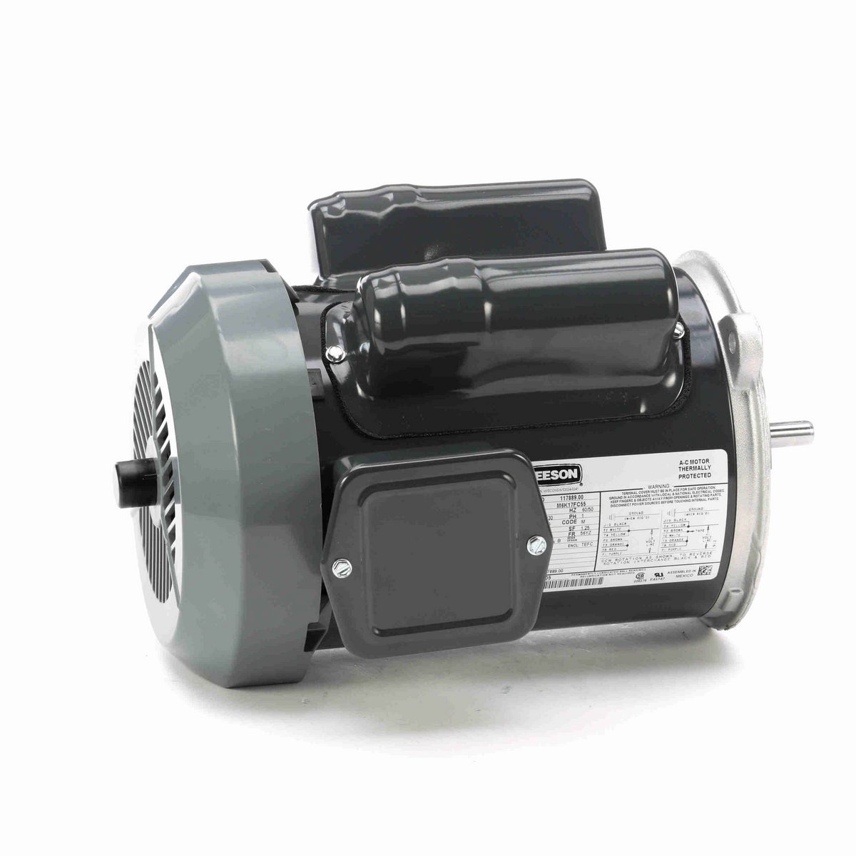 LEESON Auger Drive Motor, 0.75 HP, 1 Ph, 60 Hz, 115/208-230 V, 1800 RPM, 56YZ Frame, TEFC - 117889.00