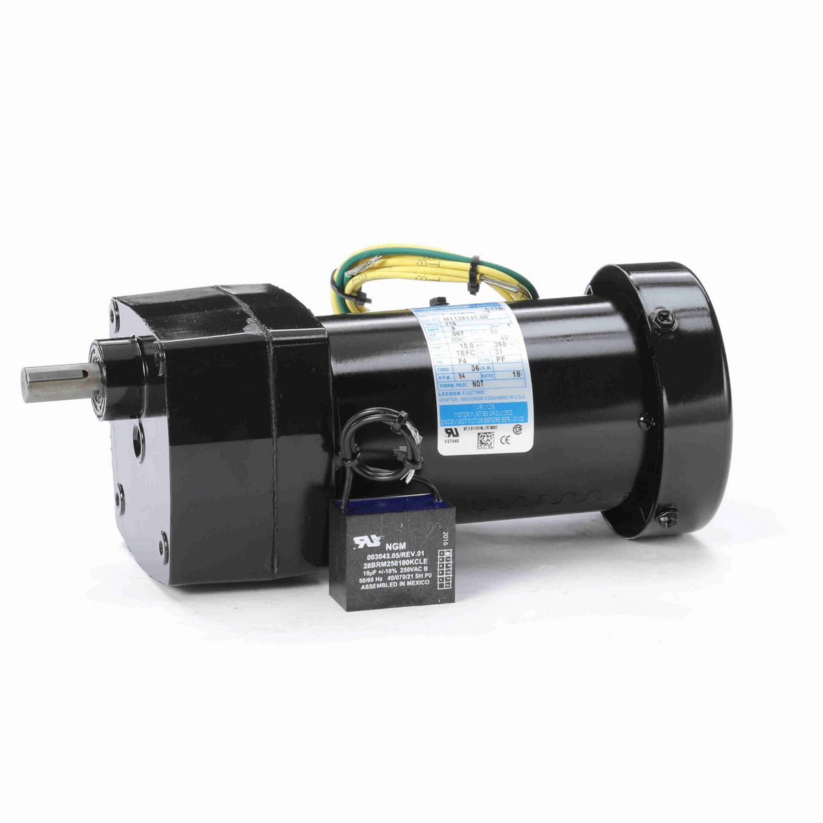 LEESON Parallel Shaft Gearmotor, 0.07 HP, 1 Ph, 60 Hz, 94 RPM, 31 Frame, TEFC - M1125131.00