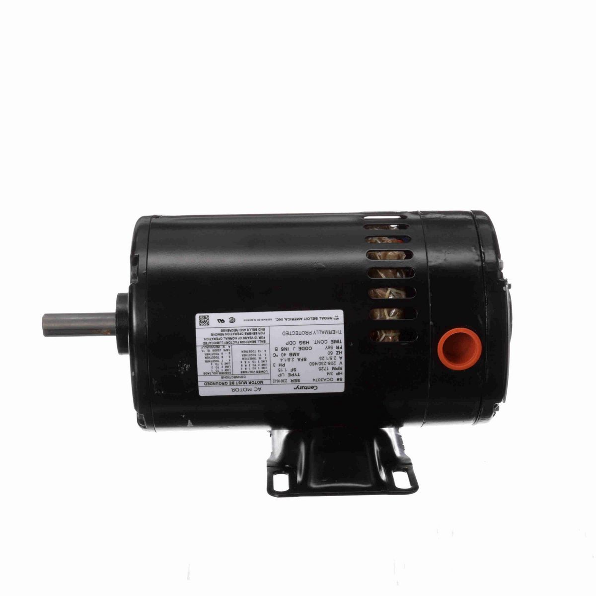 Century Condenser Fan Motor, 3/4 HP, 3 Ph, 60 Hz, 208-230/460 V, 56Y Frame, ODP - OCA3074