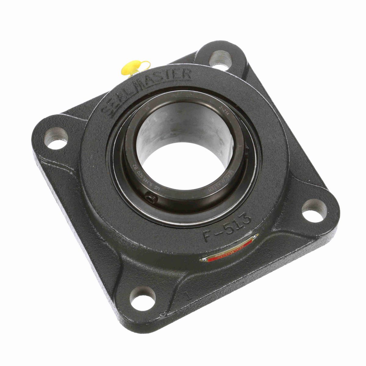 Sealmaster Mounted Cast Iron Four Bolt Flange Ball Bearing - 52100 Bearing Steel, Black Oxided - Setscrew Lock - SF-46
