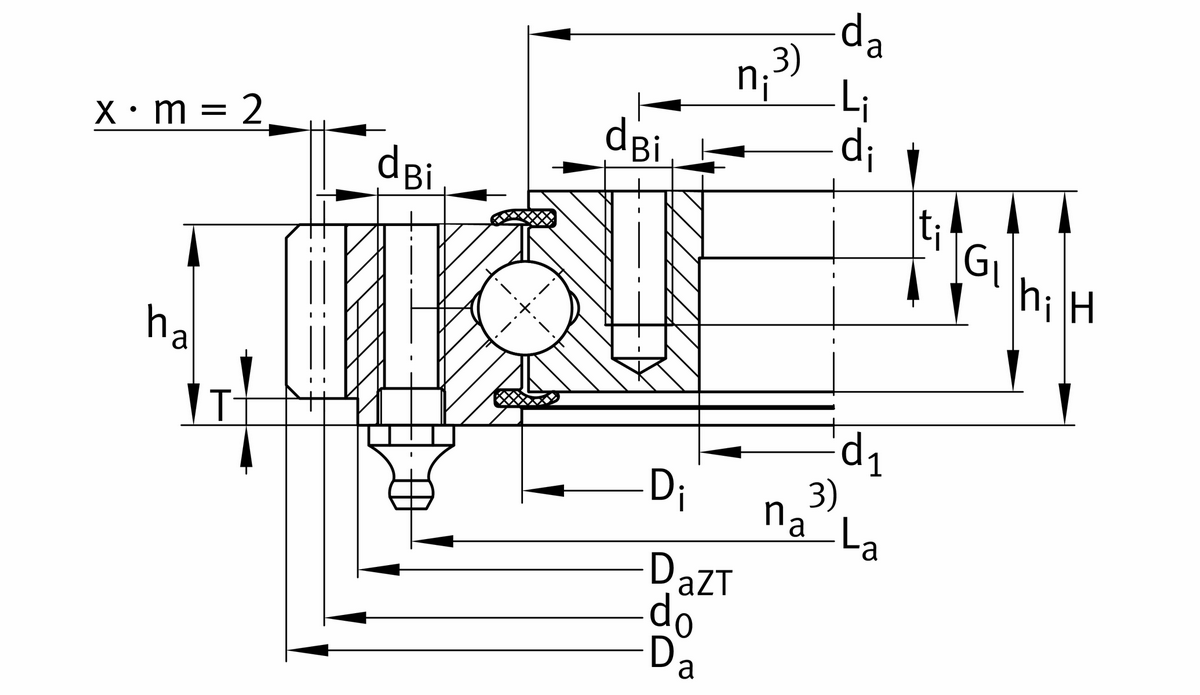 Опорно-поворотное устройство, подшипник с четырехточечным контактом, зубчатый венец на наружном кольце INA VA140188-H