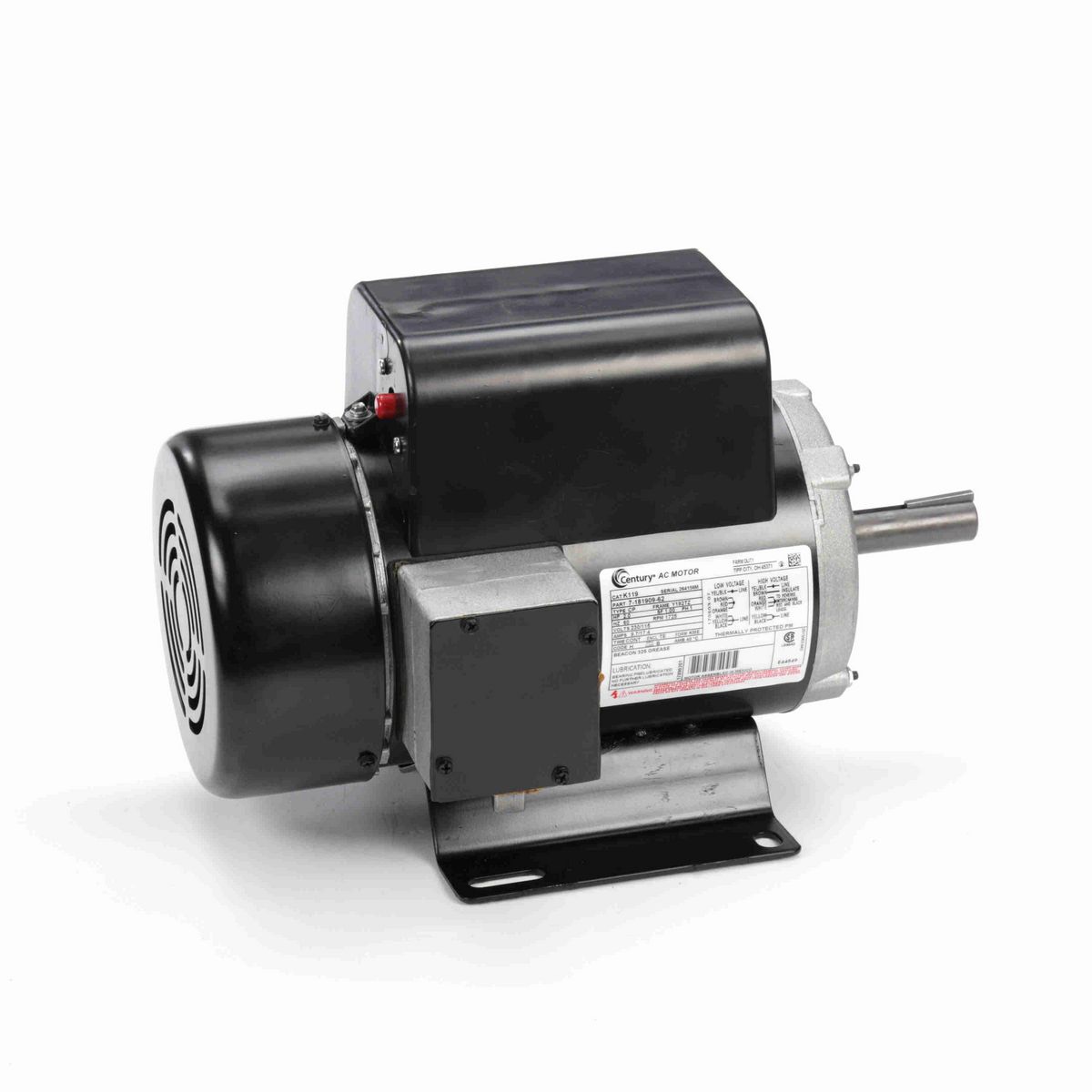 Century General Purpose Farm Duty Motor, 2.0 HP, 1 Ph, 60 Hz, 230/115 V, 1800 RPM, Y182TZ Frame, TEFC - K119