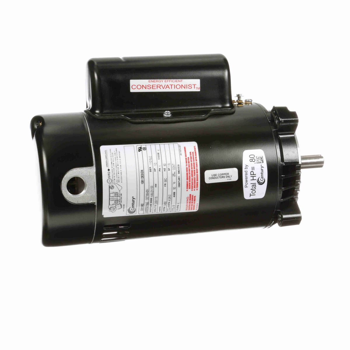Century Pool Pump Motor, 1/2 HP, 1 Ph, 60 Hz, 230/115 V, 3600 RPM, 56C Frame, ODP - CK1052
