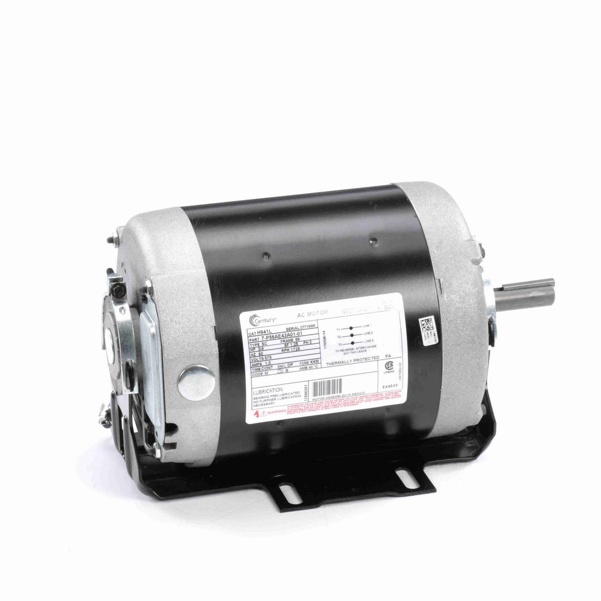 Century Fan and Blower Motor, 3/4 HP, 3 Ph, 60 Hz, 575 V, 1800 RPM, 56 Frame, DP - H941L