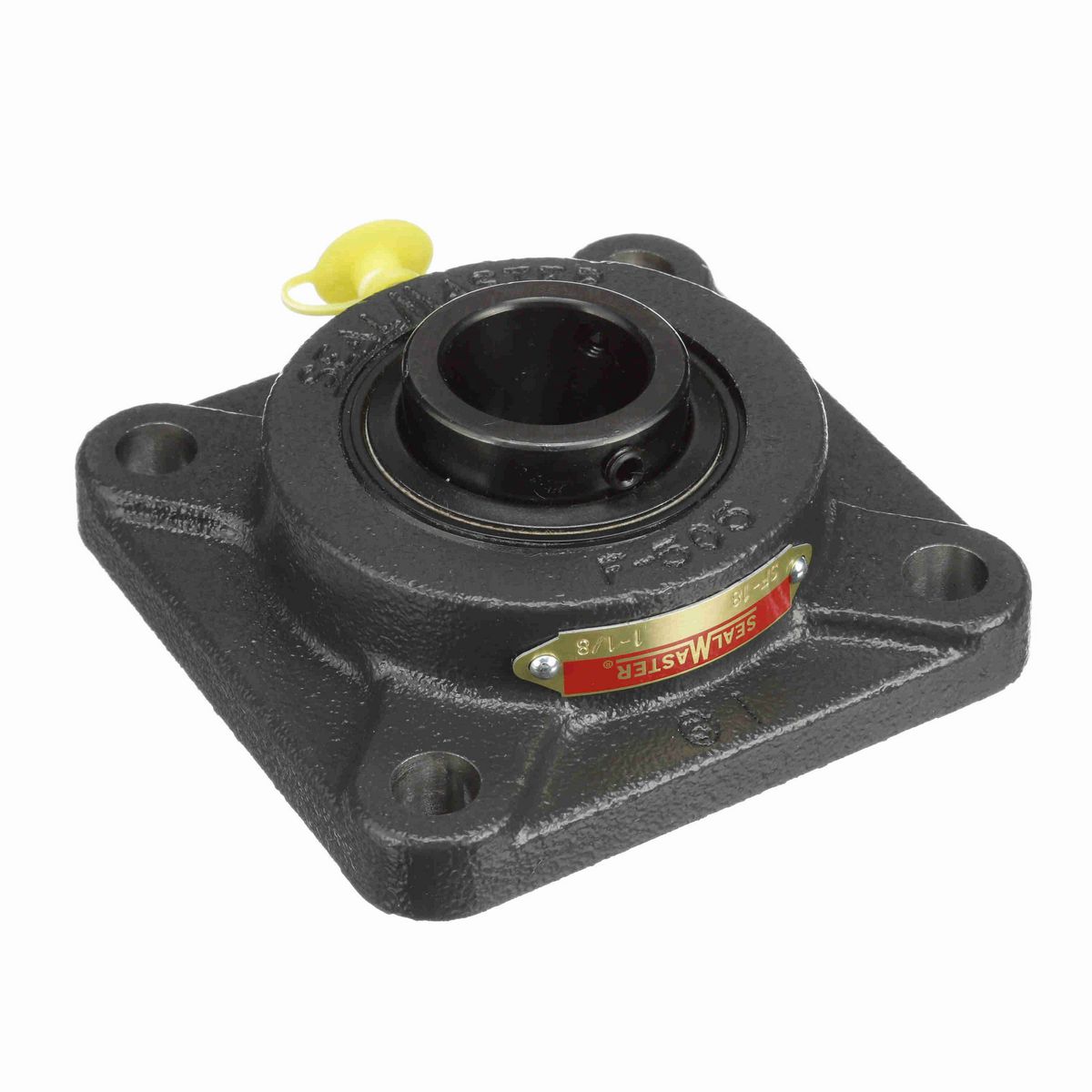 Sealmaster Mounted Cast Iron Four Bolt Flange Ball Bearing - 52100 Bearing Steel, Black Oxided - Setscrew Lock - SF-18