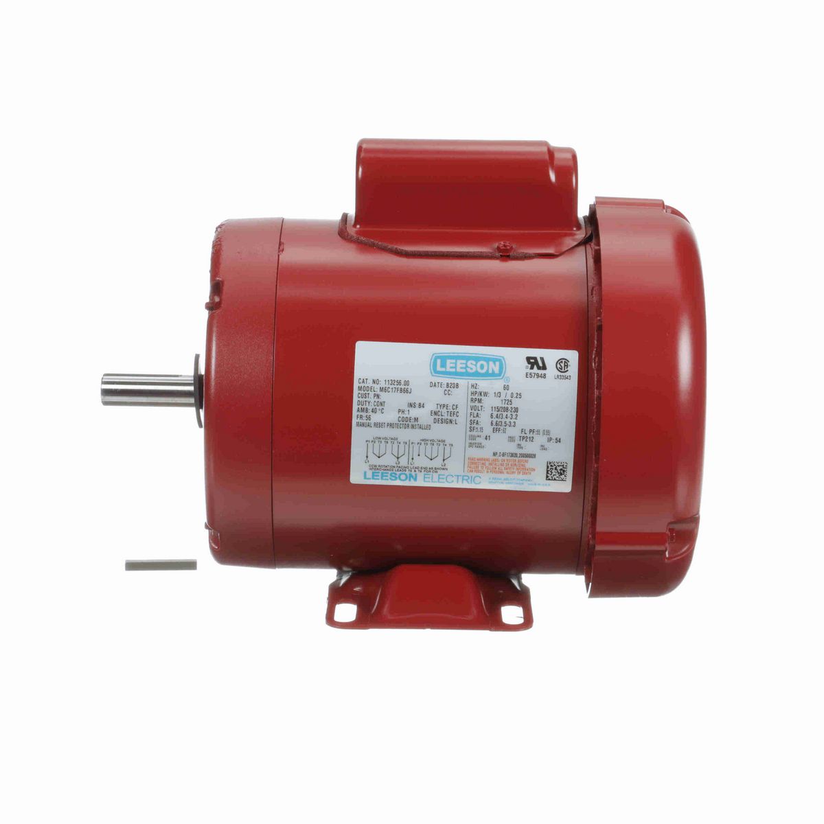 LEESON Agricultural Motor, 0.33 HP, 1 Ph, 60 Hz, 115/230 V, 1800 RPM, 56 Frame, TEFC - 113256.00