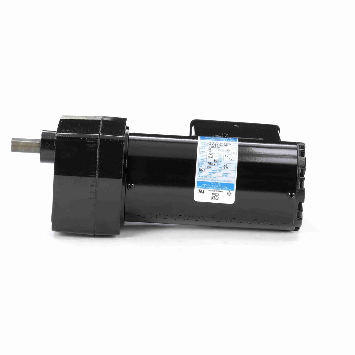 LEESON Parallel Shaft Gearmotor, 0.07 HP, 3 Ph, 60 Hz, 208-230 V, 57 RPM, 31 Frame, TENV - M1125283.00