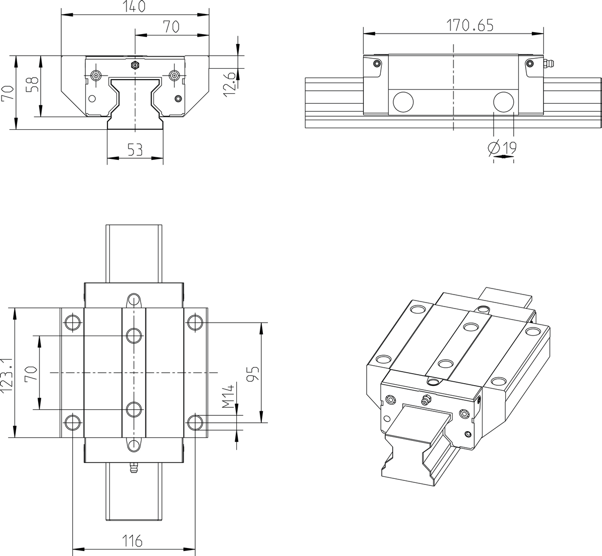 Роликовая каретка из углеродистой стали Bosch Rexroth RWD-055-FNS-C2-H-2 [R18515232X]